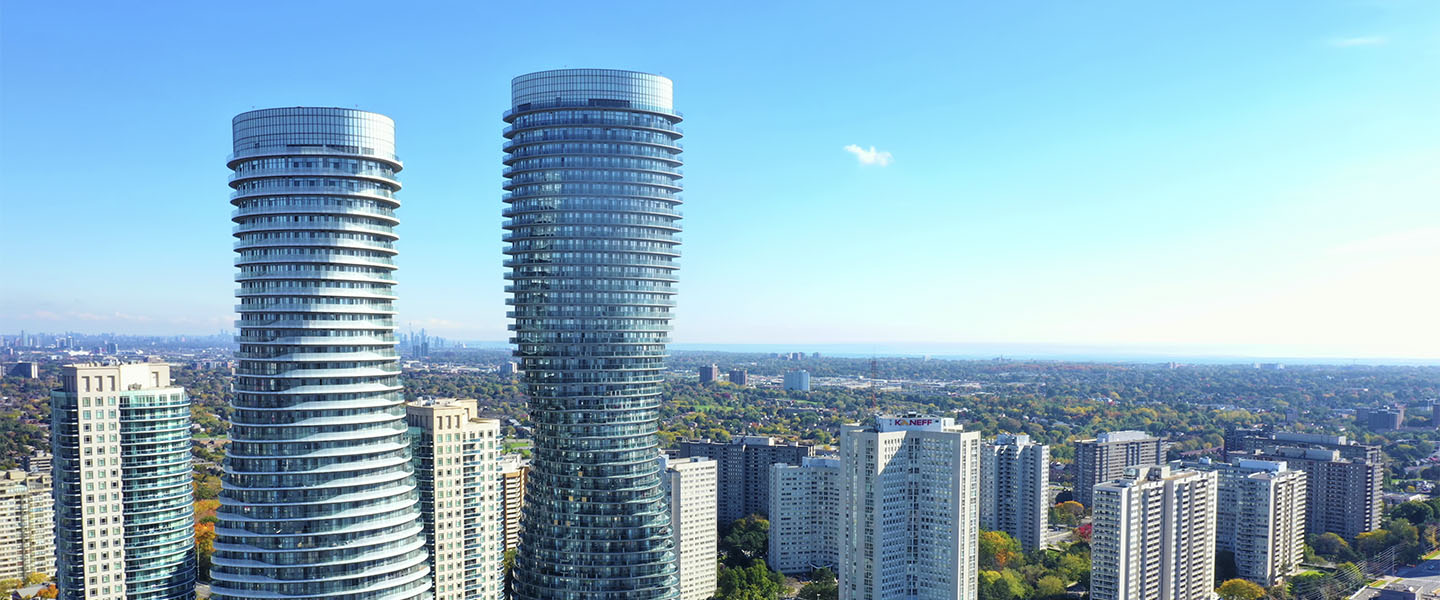 Aerial view of Mississauga's Absolute Towers