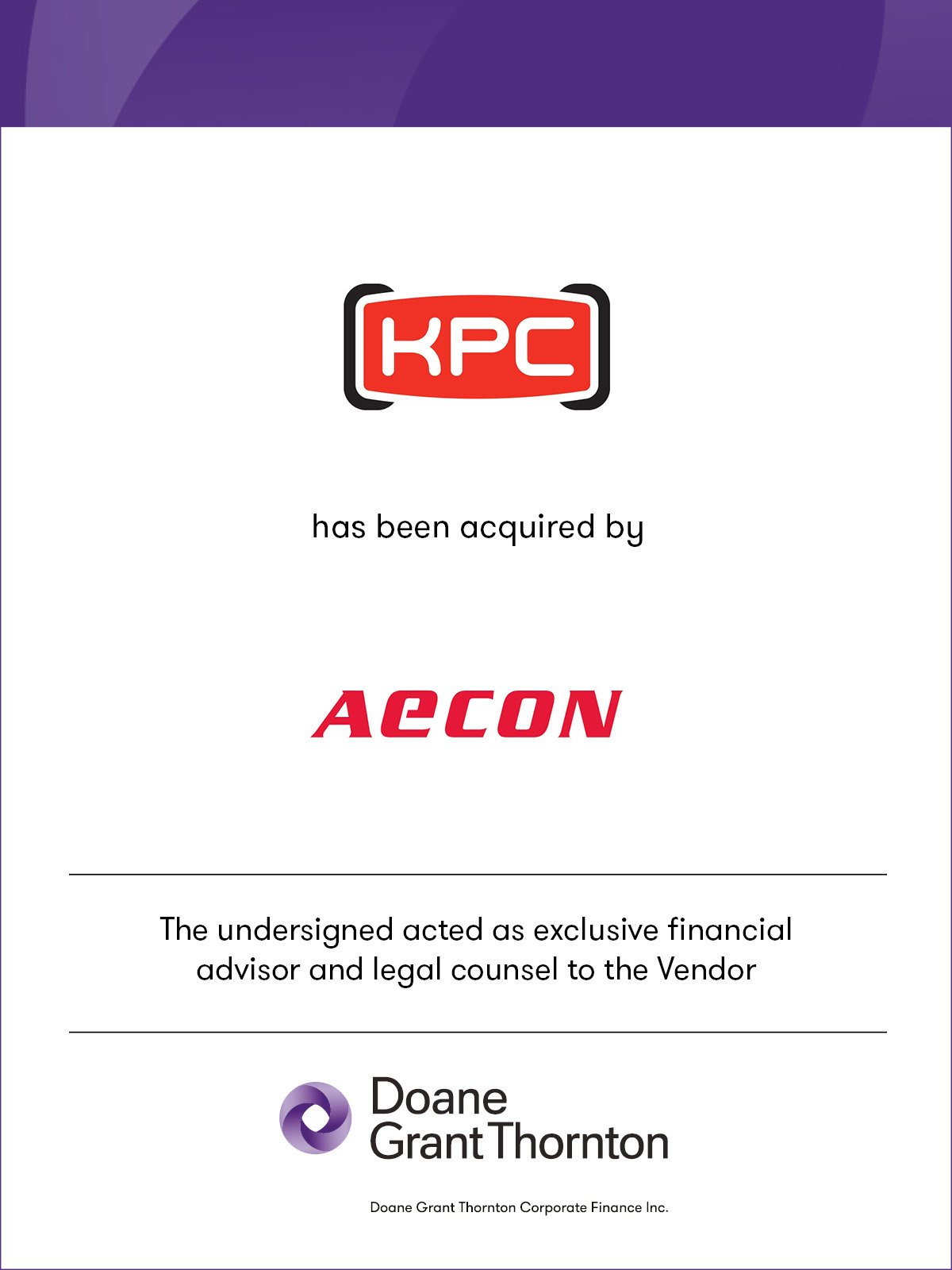 KPC has been acquired by Aecon