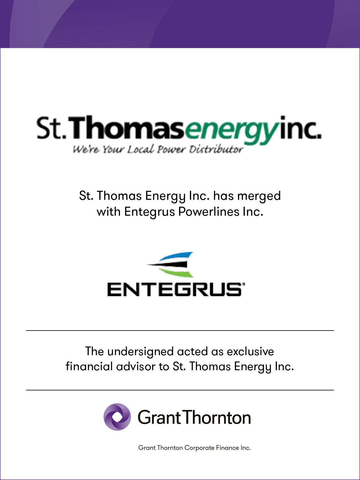 St Thomas Energy has merged with Entegrus Powerlines