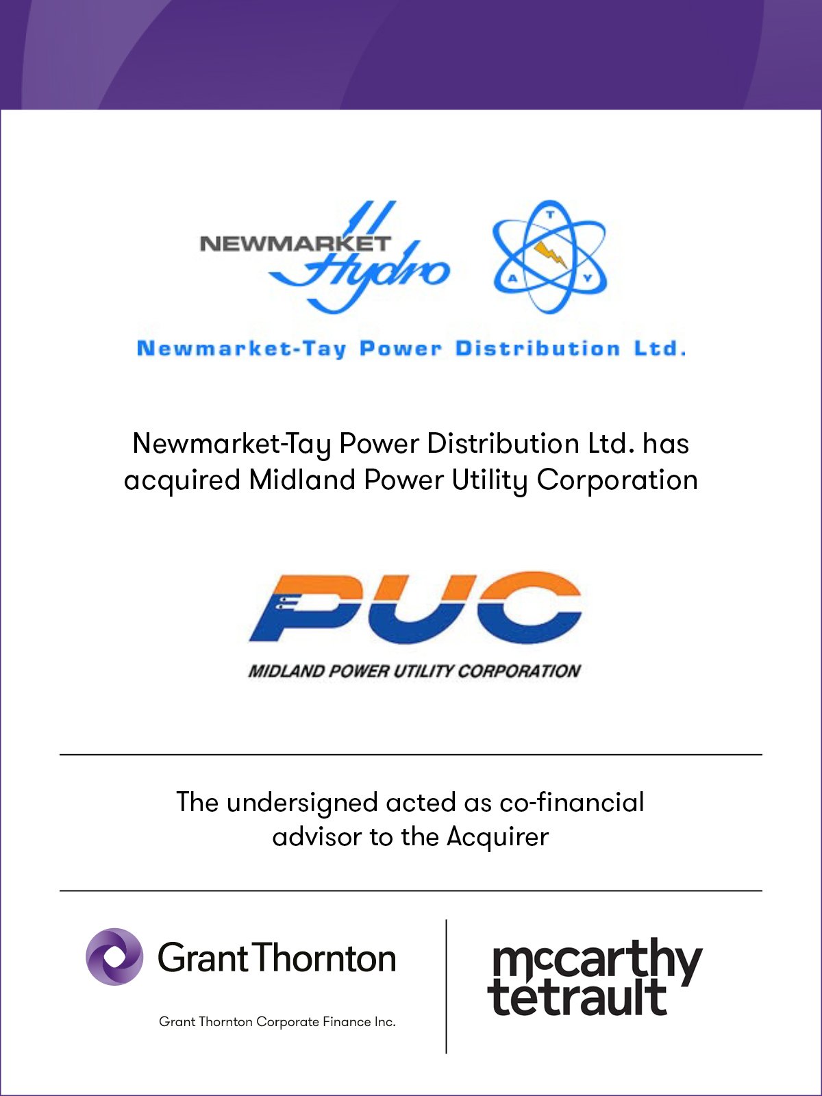 New market Tay Power Dist. + Midland PUC