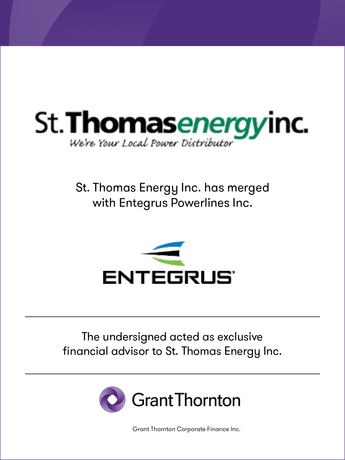 St. Thomas Energy Inc. + Entegrus Powerlines Inc.