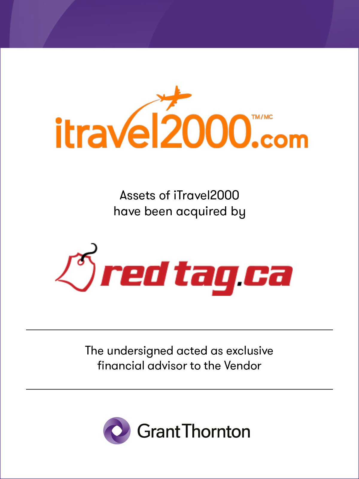 Assets of iTravel2000 have been acquired by regtag.ca