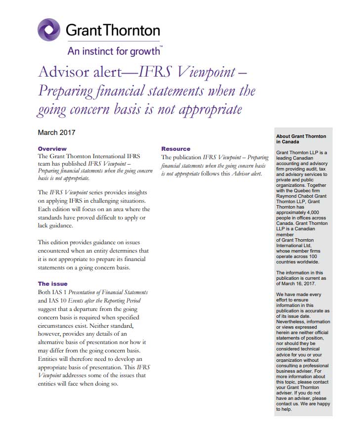 Download the Advisor alert—IFRS Viewpoint – Preparing financial statements when the  going concern basis is not appropriate