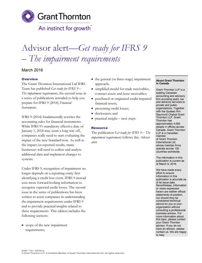 Download the Advisor alert—Get ready for IFRS 9 – The impairment requirements