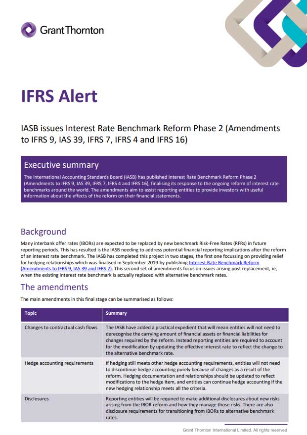 Download the IFRS Alert - IASB issues Interest Rate Benchmark Reform Phase 2